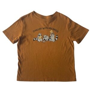 Old Navy Kids Brown Graphic T-Shirt Short Sleeve Raccoon Size S(6/7)